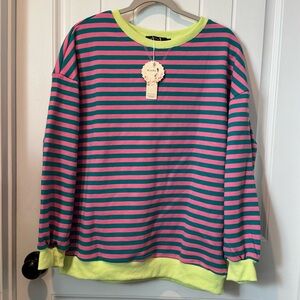 Kissfix Striped Sweatshirt - Pink and Green Size Medium